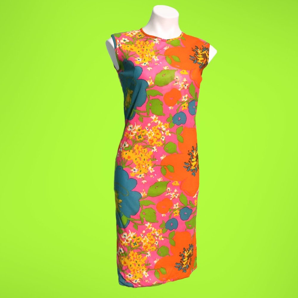 Vintage Floral Colorful Shift Dress-Sz S